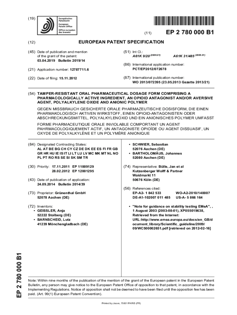 Fillable Online TAMPERRESISTANT ORAL PHARMACEUTICAL DOSAGE FORM