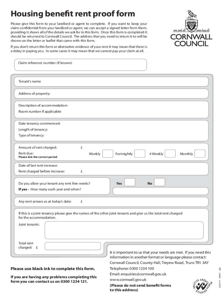 Fillable Online Do I Need A Tenancy Agreement To Claim Housing Benefit