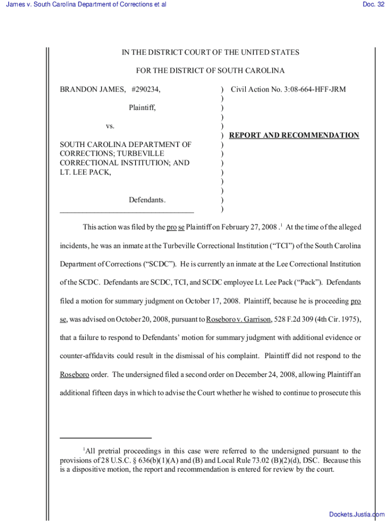Fillable Online REPORT AND that defendants' motion for