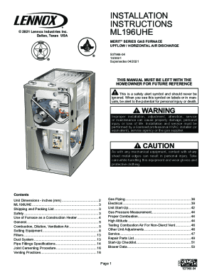 Fillable Online Lennox gas furnace installation manual - Canada Guid ...