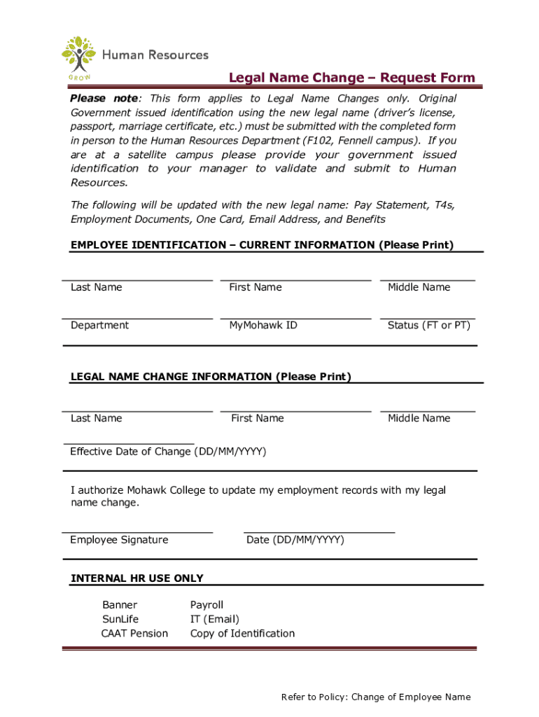 Fillable Online Legal Name ChangeRequest Form Fax Email Print pdfFiller