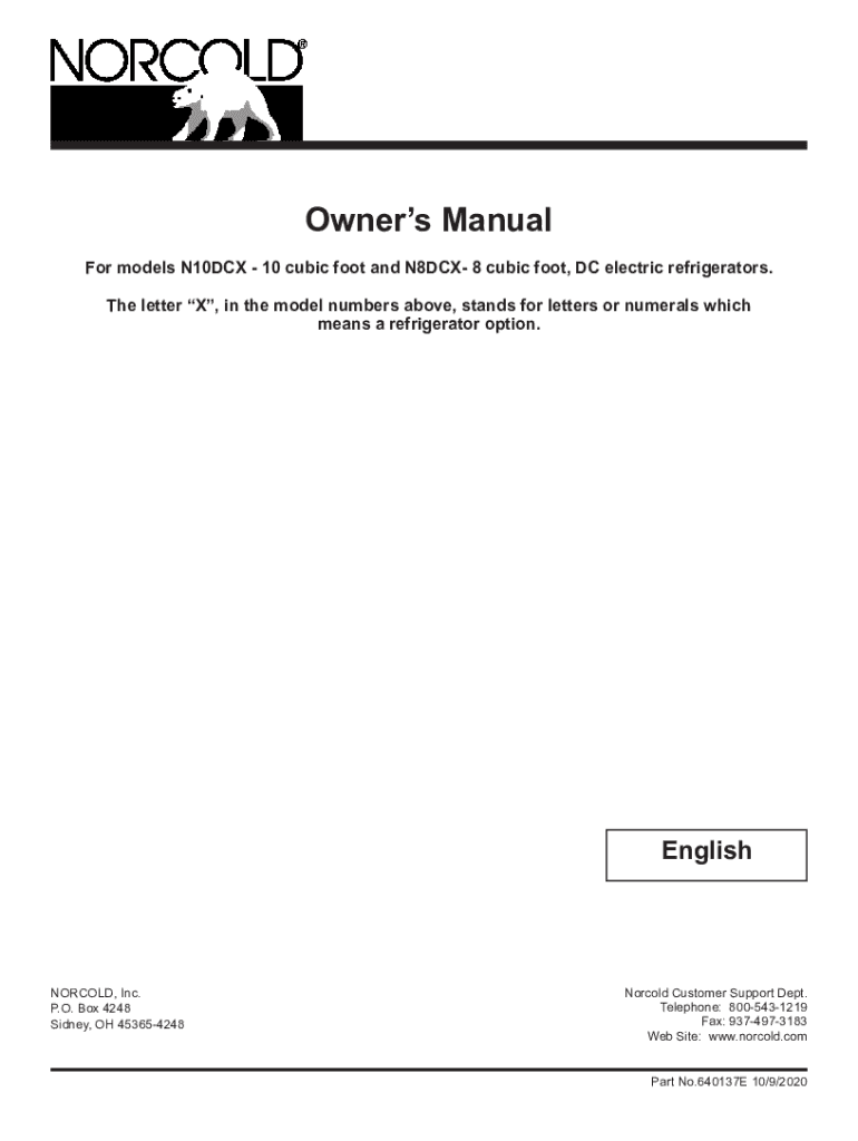 Fillable Online NORCOLD N10DC 10 SERIES INSTALLATION MANUAL Pdf