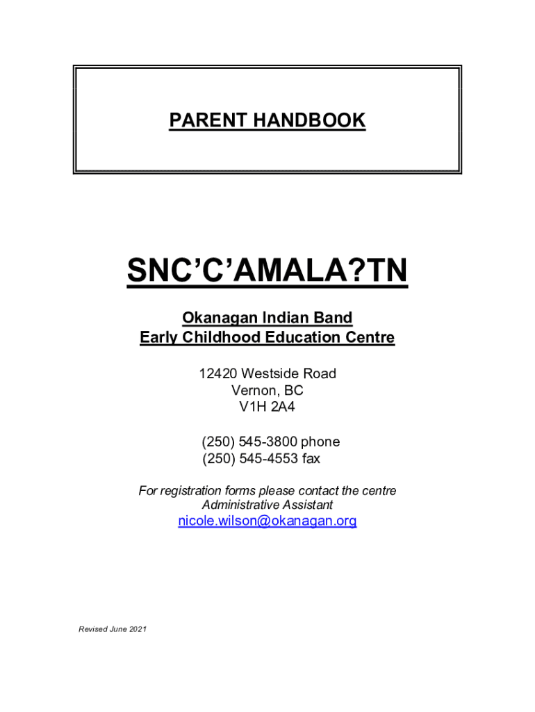 Fillable Online Letter to Parents snc'c'amala?tn Early Childhood