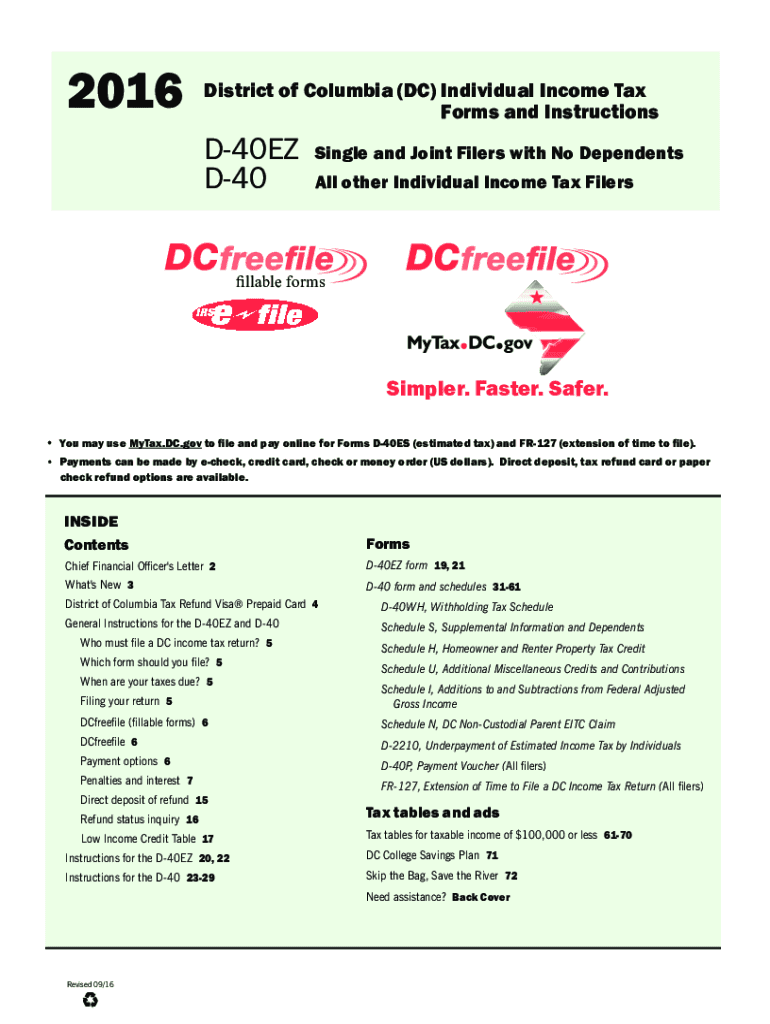 Fillable Online 2014 District of Columbia (DC) Individual Tax