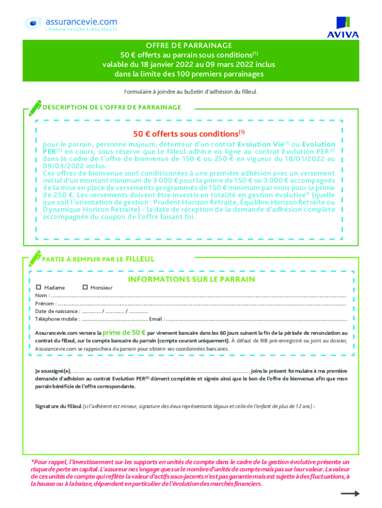 Fillable Online OFFRES DE BIENVENUE SURAVENIR PER Assurance vie Fax Email Print pdfFiller