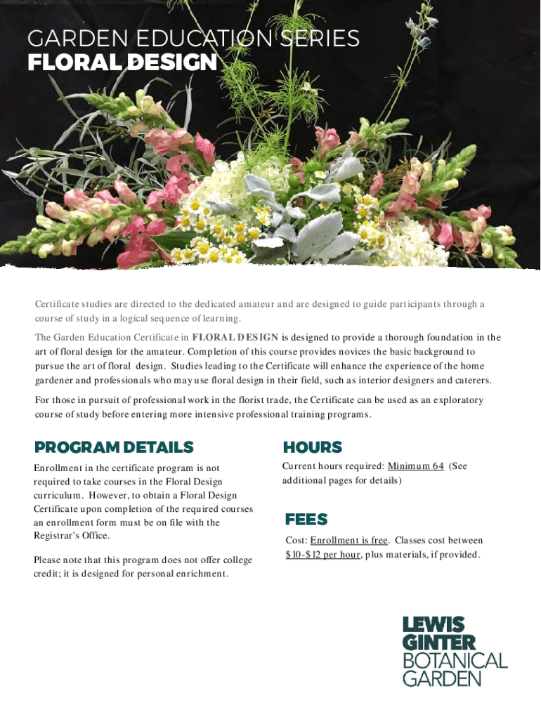 Fillable Online 2019 Floral Design Certificate Brochure Fax Email Print