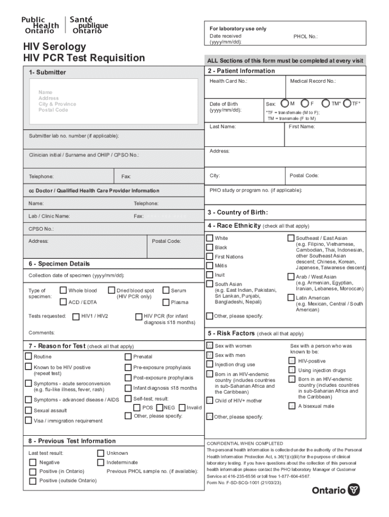 Fillable Online HIV Serology HIV PCR Test Requisition Form. HIV