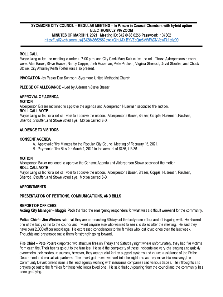 Fillable Online SYCAMORE CITY COUNCIL Home City of Sycamore Fax