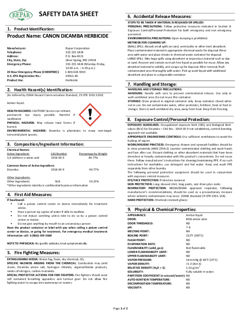 Fillable Online SAFETY DATA SHEET 6. Accidental Release Measures Fax