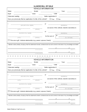 Fillable Online illinois Motor Vehicle Bill of Sale Form Fax Email ...
