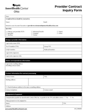 Fillable Online Provider Contract Inquiry Form - Providers ...