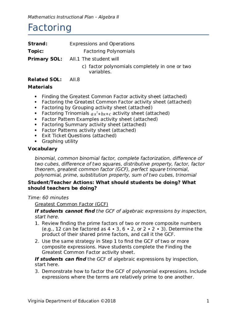 Mathematics Instructional Plan Algebra II. Mathematics Doc Template