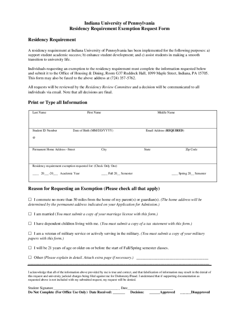 Fillable Online residencyrequirementexemptionrequestform5.27.20