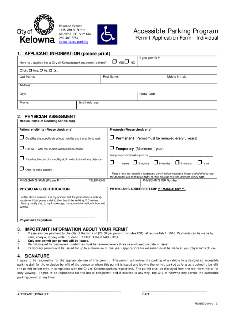 accessible parking permit application Preview on Page 1