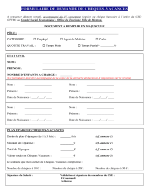 FORMULAIRE DE DEMANDE DE CHEQUES-VACANCES