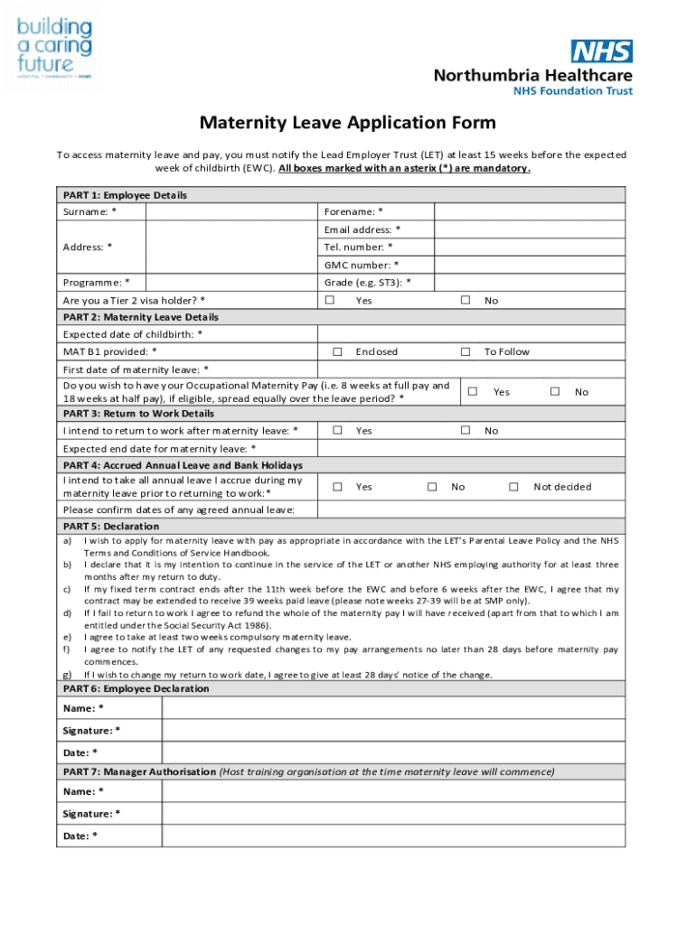 Fillable Online madeinheene hee nhs Maternity pay and leave Leave