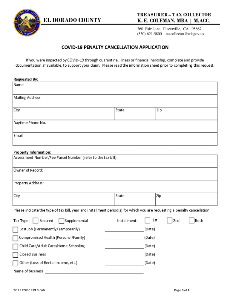 Fillable Online Fillable Online Message from Tax Collector El Dorado