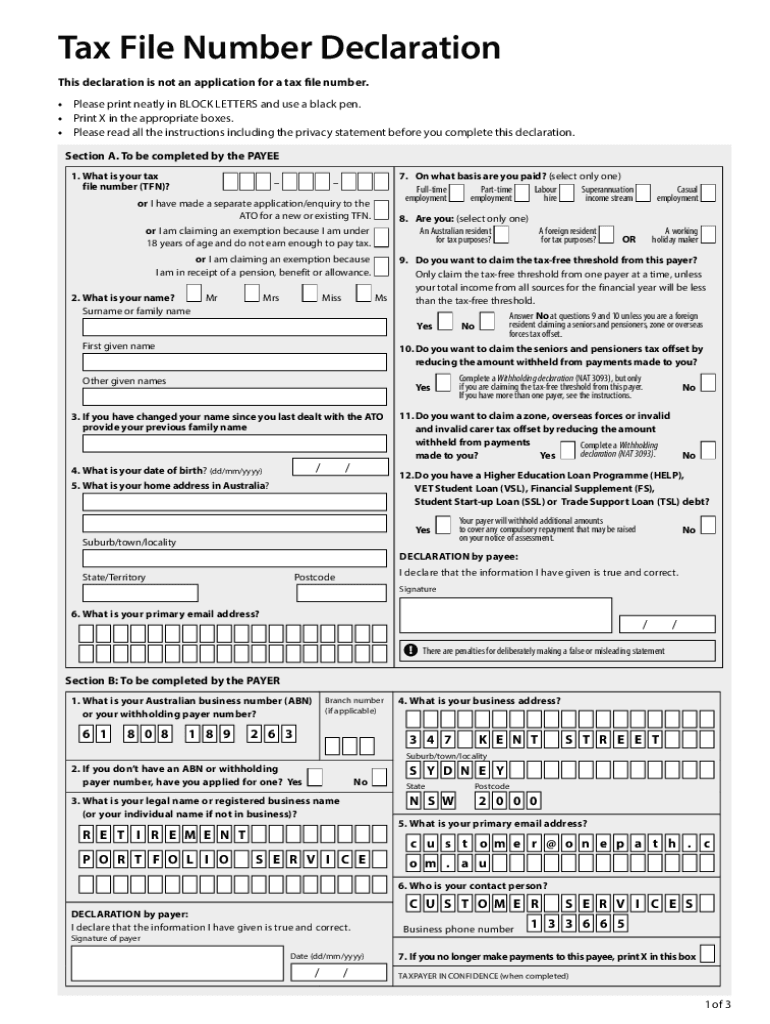Fillable Online Tax Declaration Document - Fill Out and Sign Printable ...