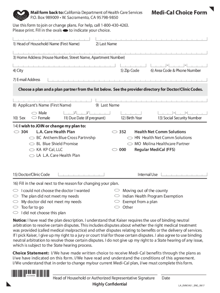 healthcareoptions dhcs ca sitesdefaultHow to Fill Out the Medi-Cal Choice Form - California Preview on Page 1