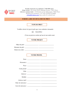 FORMULAIRE DE DEMANDE DE PRET TYPE DE PRET