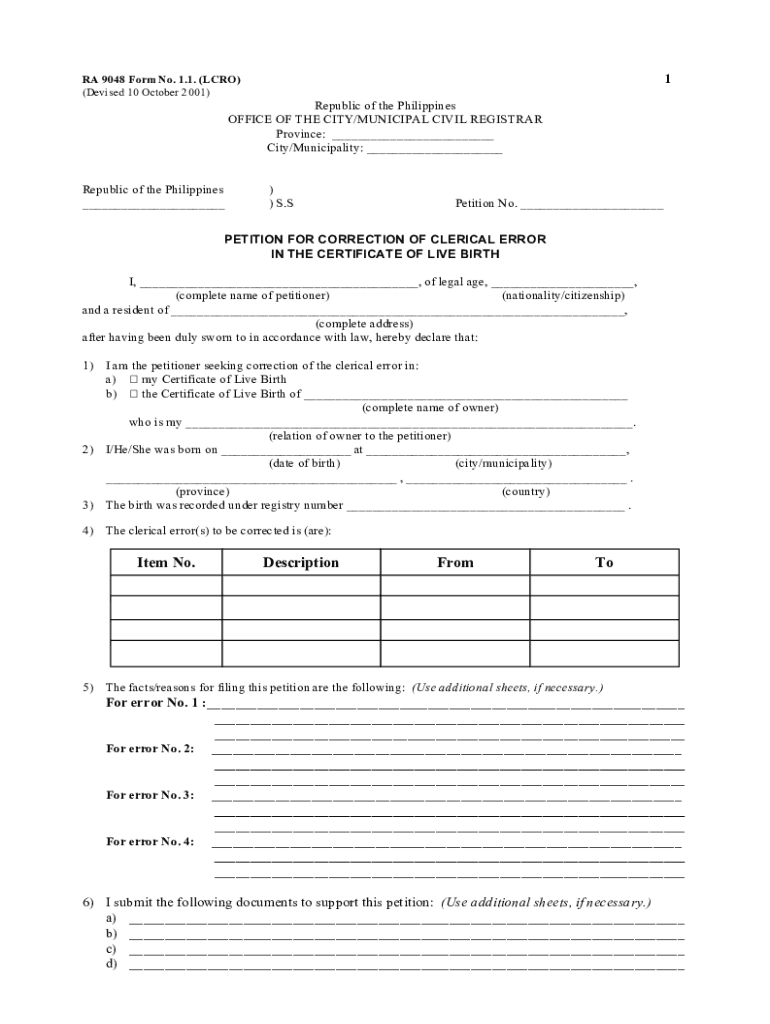 Fillable Online Birth Certificate Correction Application Form Fill