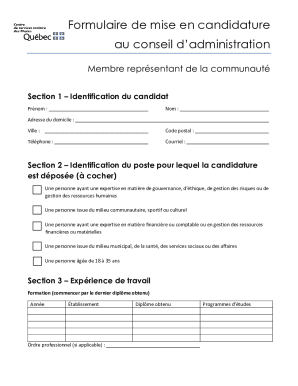 Formulaire de mise en candidature au conseil d'administration