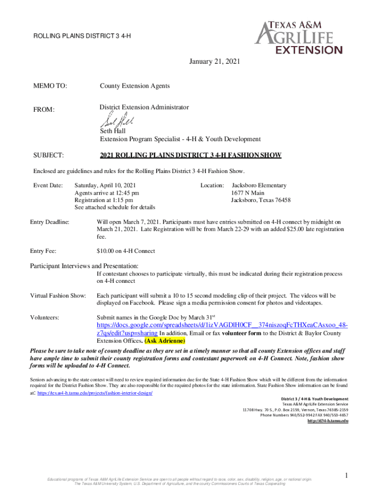 Fillable Online d34h tamu MEMO TO County Extension Agents Rolling Plains 3 Fax Email Print