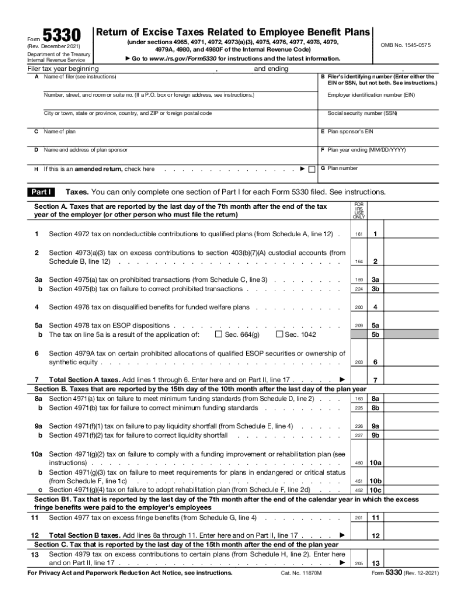Sample form 5330 for late contributions