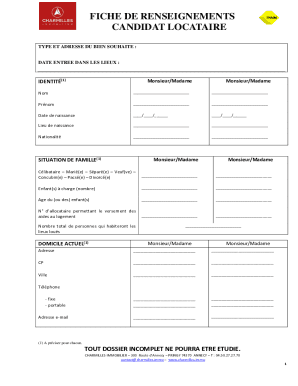 FICHE DE RENSEIGNEMENTS CANDIDAT LOCATAIRE