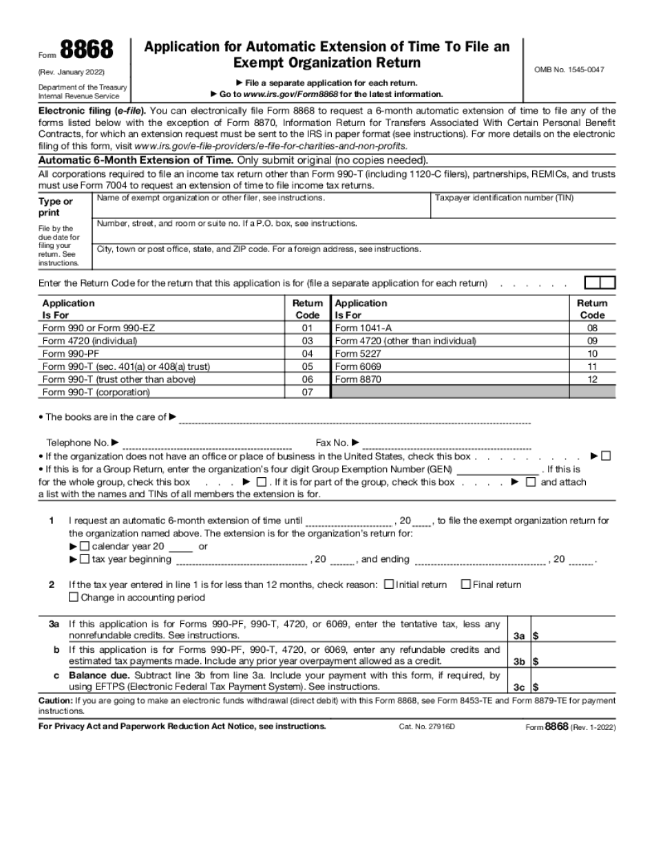 Form 8868 2023 instructions