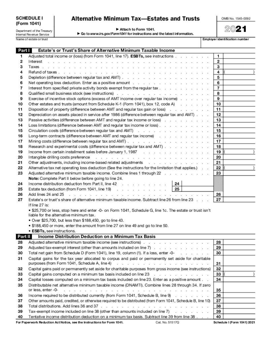 Fill In Form 1041 (Schedule I)