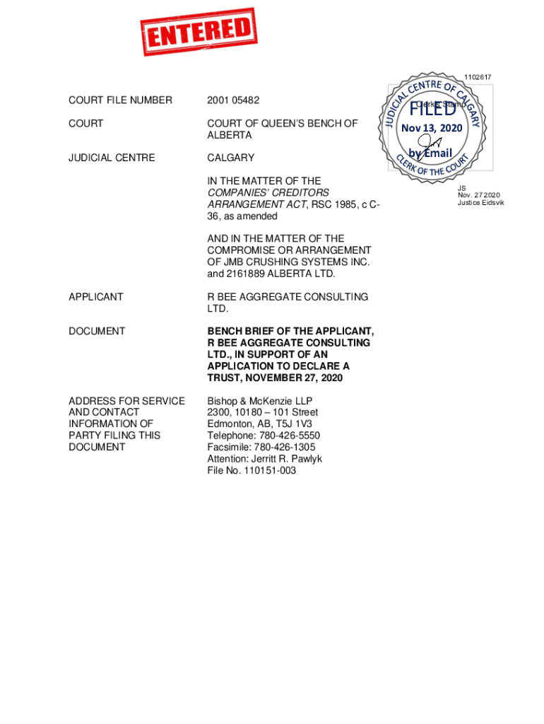 Fillable Online In the Court of Queen's Bench of Alberta judicial