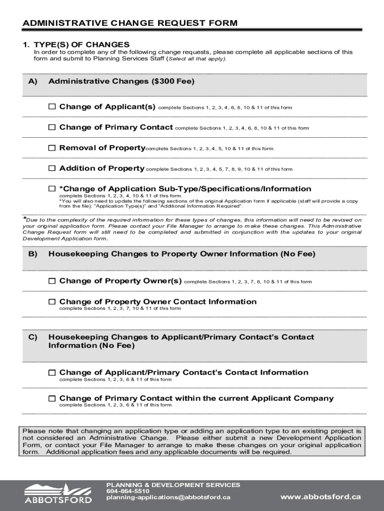 Fillable Online ADMINISTRATIVE CHANGE REQUEST FORM Fax Email Print