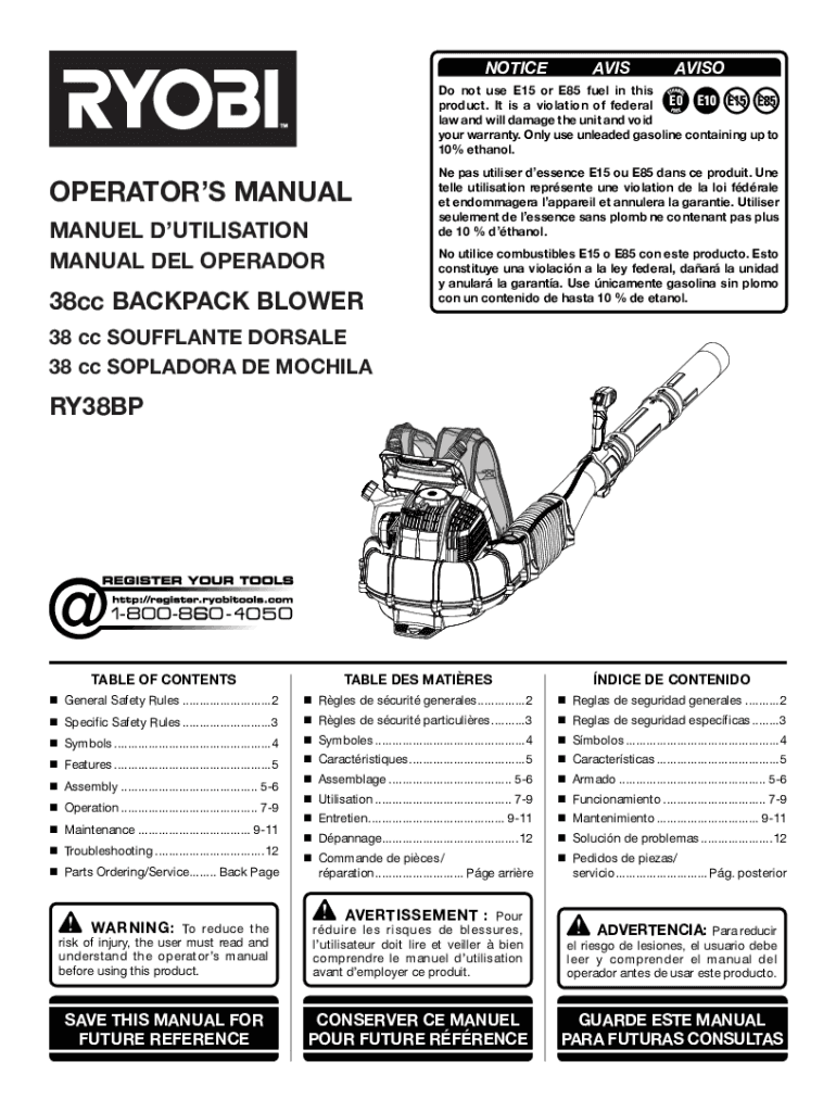 Fillable Online OPERATOR'S MANUAL Leaf Blower Guide Fax Email Print