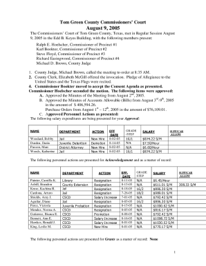 Fillable Online The Commissioners Court of Tom Green County, Texas, met