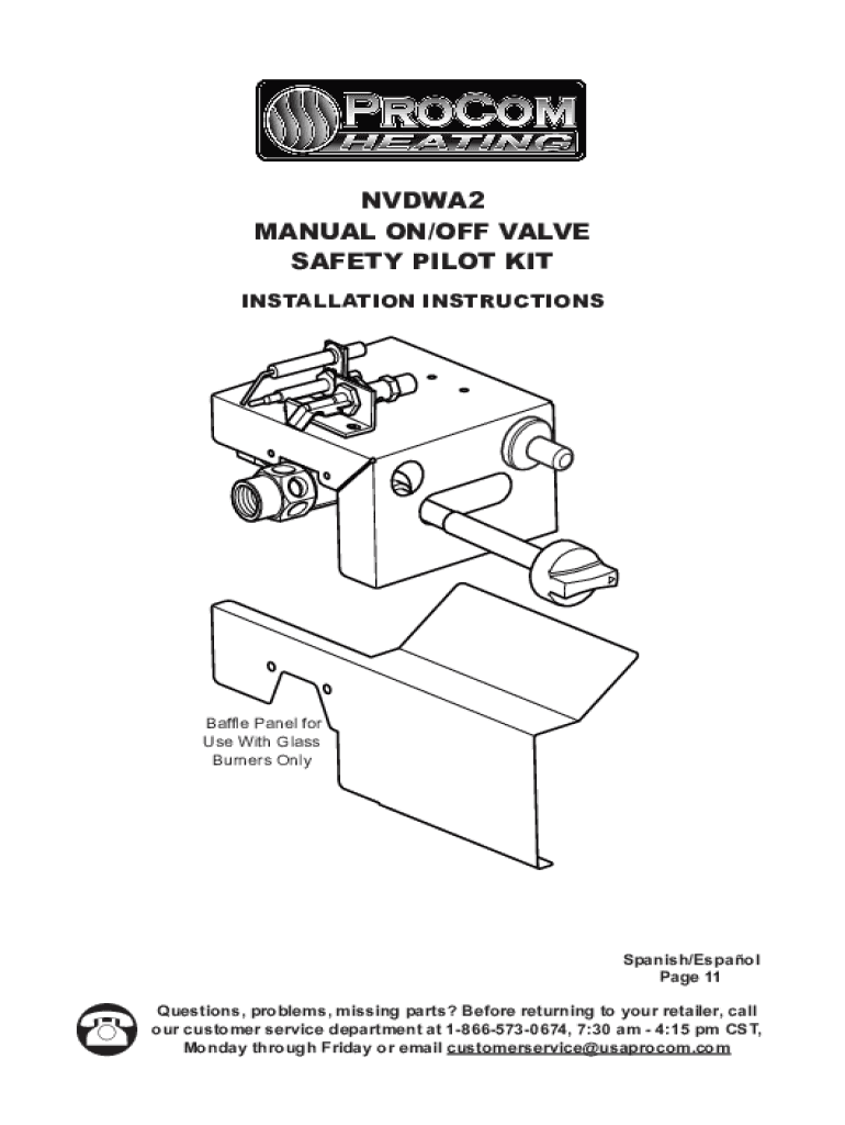 Fillable Online nvdwa2 manual on/off valve safety pilot kit manuals