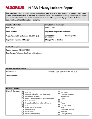 HIPAA Privacy Incident Report