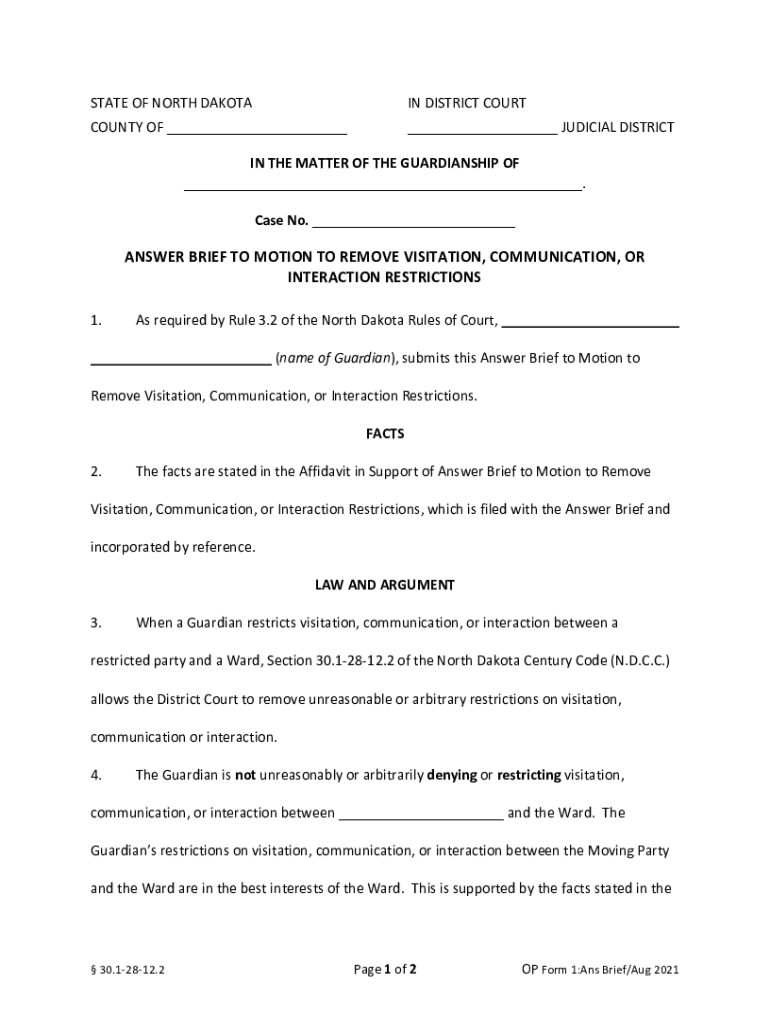 Fillable Online Instructions for Making a Motion to Remove Visitation