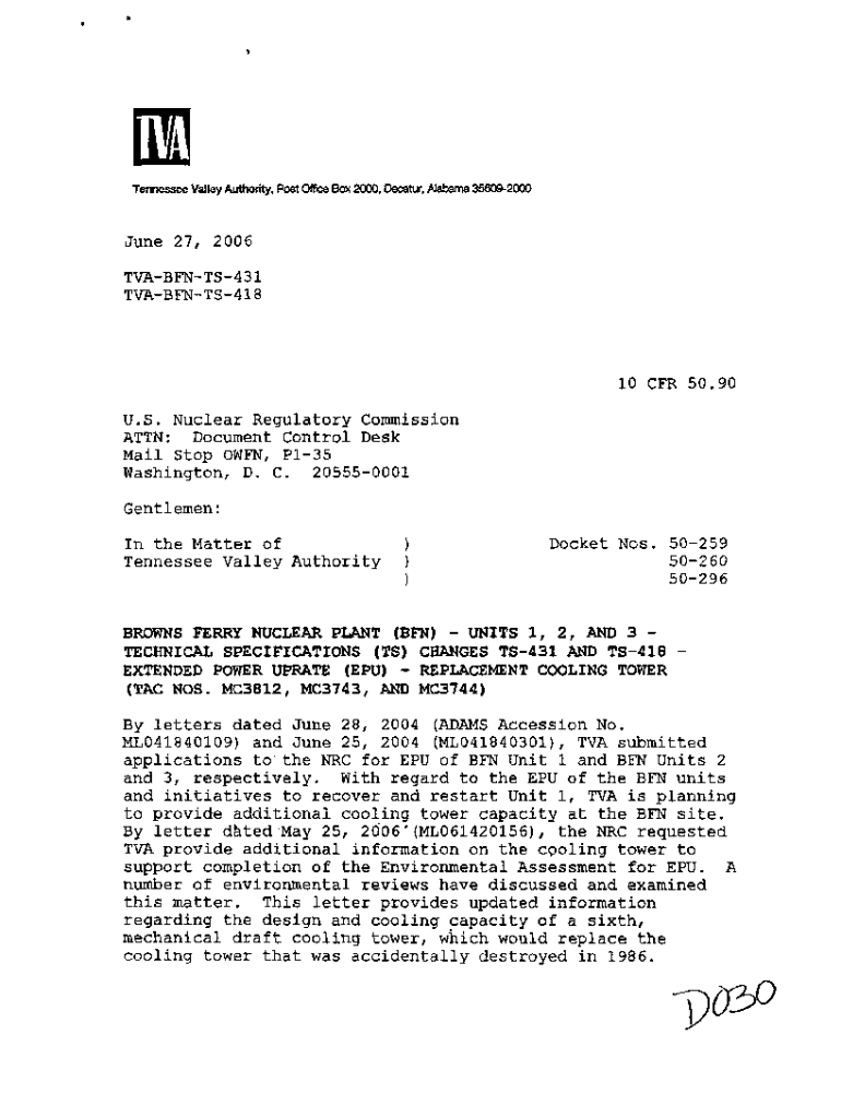 Fillable Online Browns Ferry, Unit 1, 2, & 3, Technical Specifications