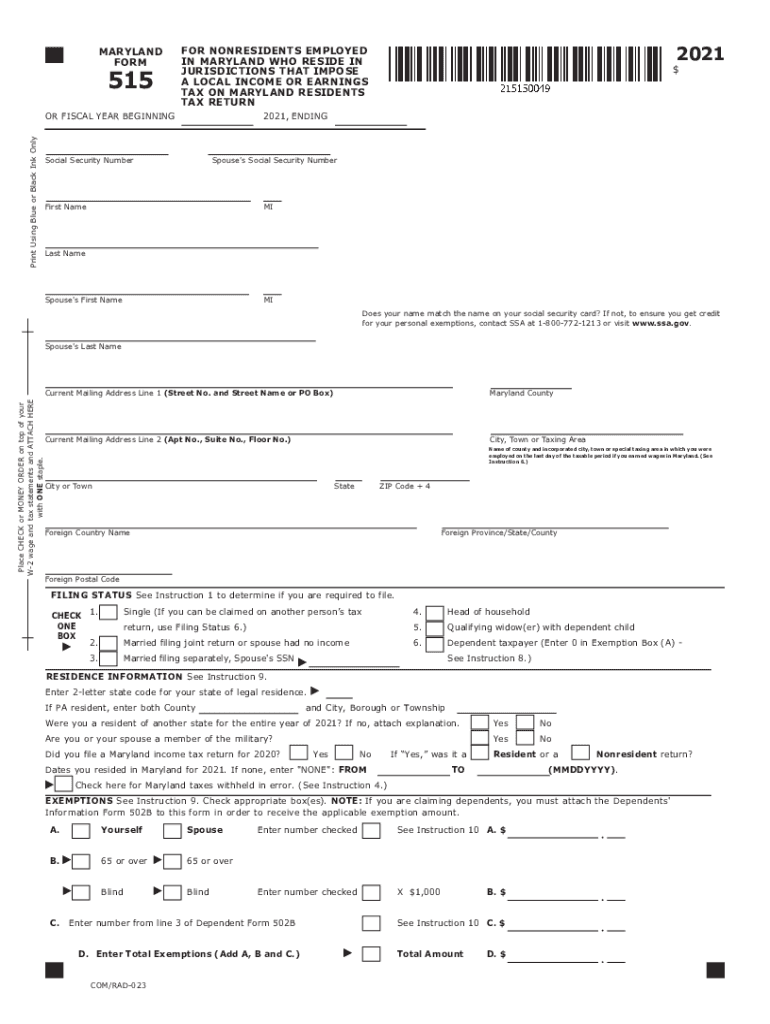 TY-2021-515. TAX YEAR 2021 515 INDIVIDUAL TAXPAYER FORM Preview on Page 1.