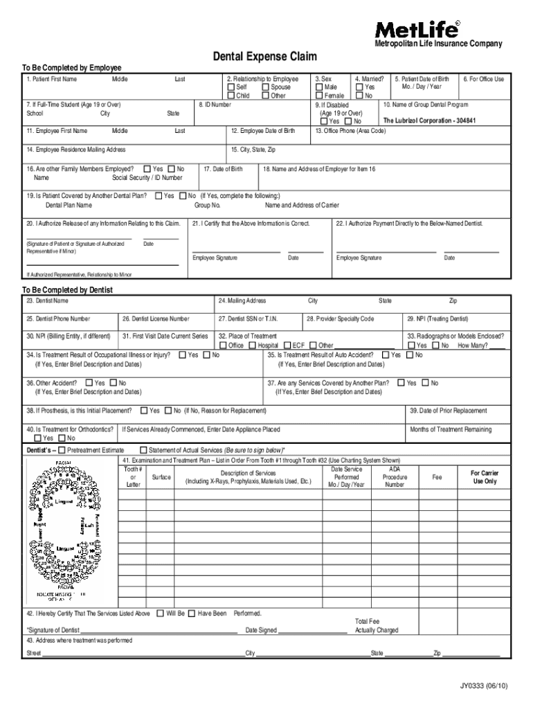 Fillable Online Dental Claim Form U.S. Benefits Lubrizol Fax Email