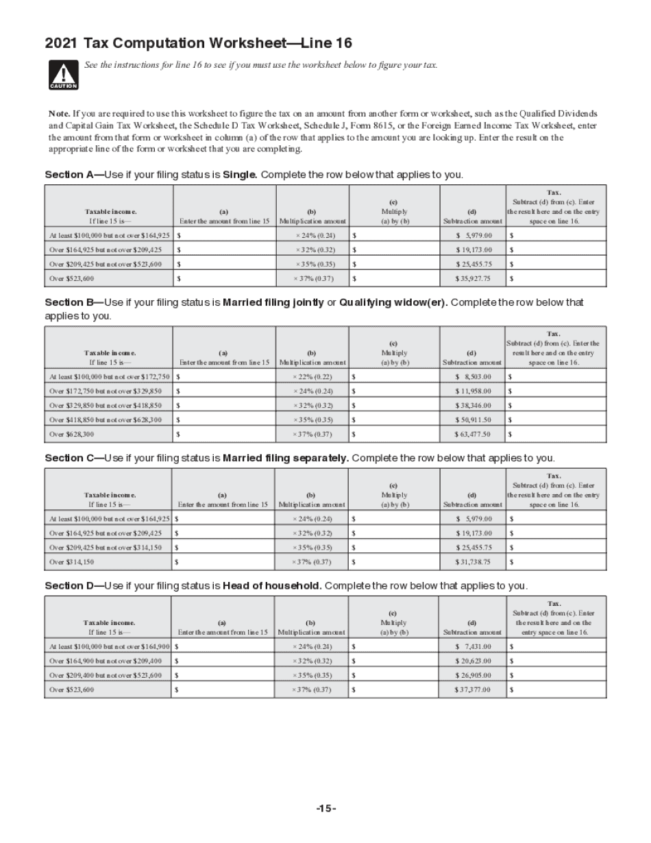 Form 1040 Tax Table