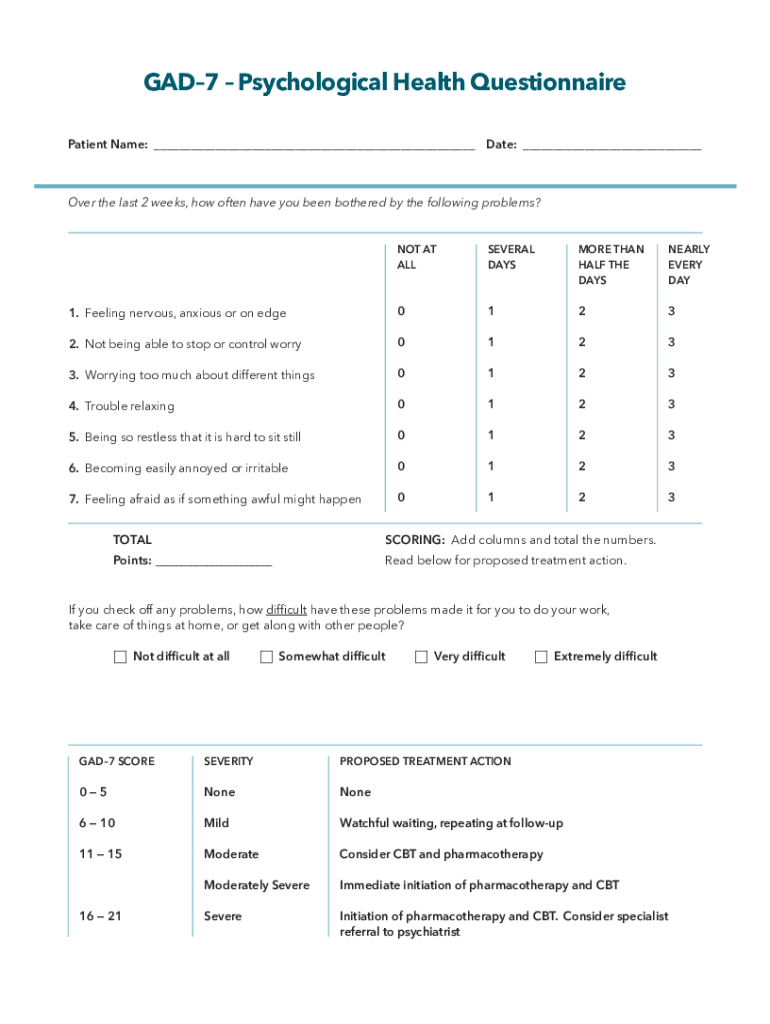 Fillable Online GAD 7 pdf General Anxiety Disorder(GAD 7 DATE NAME 1 Fillable Online GAD 7 pdf General Anxiety Disorder(GAD 7 DATE NAME 1