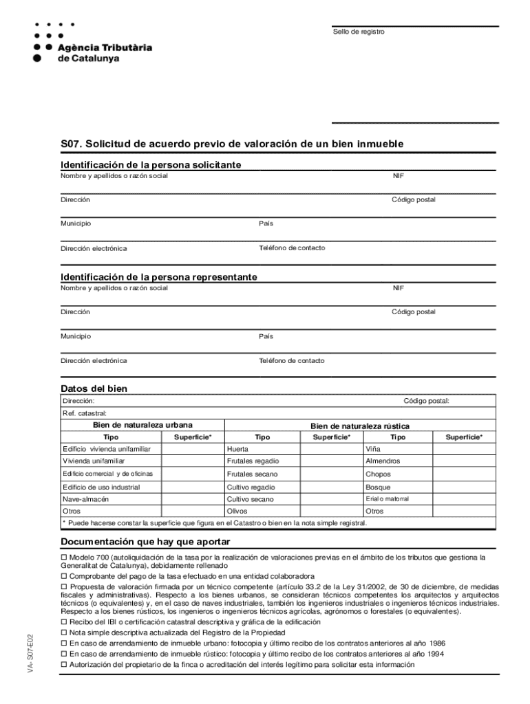 S07 Solicitud De Acuerdo Previo De Valoraci n De Un Bien Inmueble Preview on Page 1