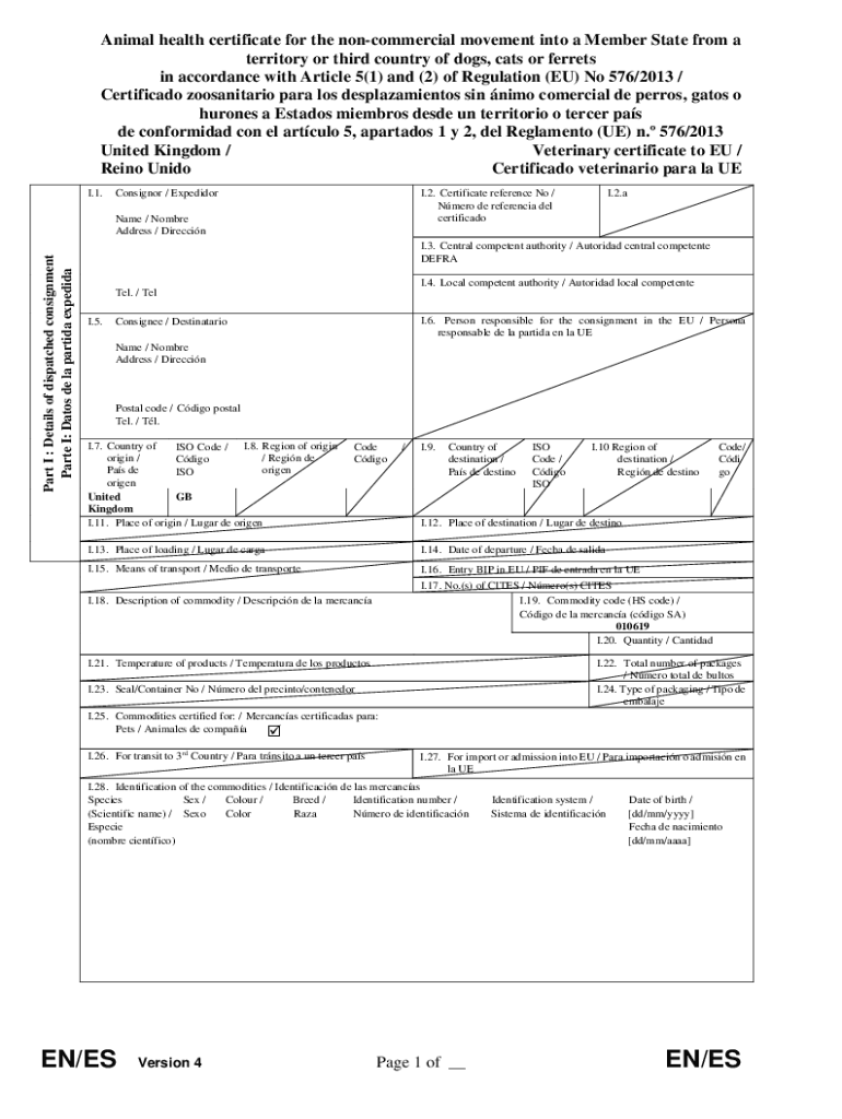 Fillable Online Notes for Guidance for Animal Health Certificate for
