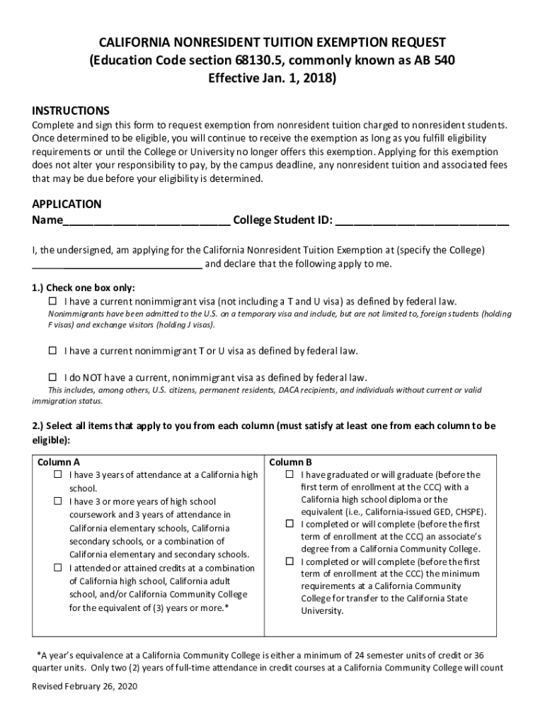 cccco - mediaCALIFORNIA NONRESIDENT TUITION EXEMPTION REQUEST Preview on Page 1