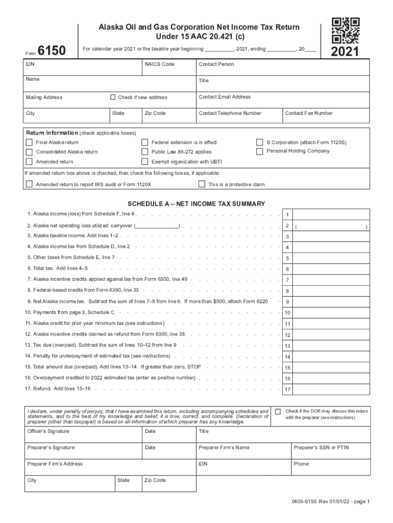 Form 6150 - Alaska Oil And Gas Corporation Net Income Tax ... Preview on Page 1