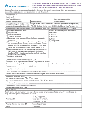 Kaiser Permanente Travel and Lodging Reimbursement Form, SP