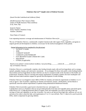 PediaSure Harvest Sample Letter of Medical Necessity