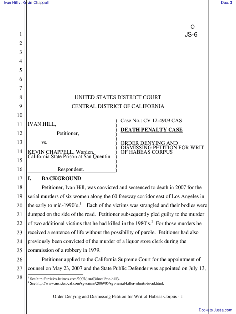 Fillable Online ORDER DENYING AND DISMISSING PETITION FOR WRIT OF ...